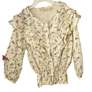 Lil Lemons Ruffle Top Blouson Elastic Waist Long Slv SnapUp White Yellow Girl 6T